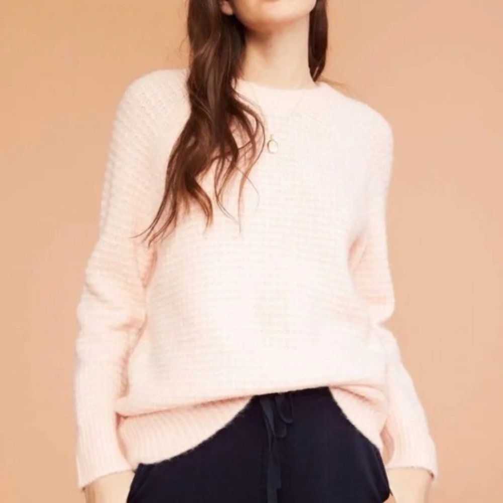 Lou & Grey Texturestich Fuzzy Cozy Soft Blush Pink Alpaca Blend Sweater